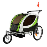 Clevr Deluxe 3-in-1 Double Seat Bike Trailer Stroller Jogger for Child Kids, Green (CL_CLP802607) - Alt Image 1