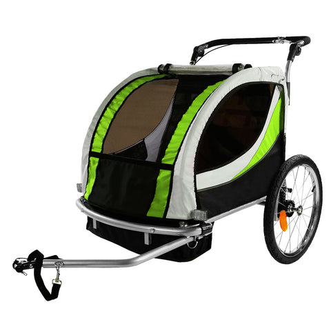 ClevrPlus Clevr Deluxe 3-in-1 Double Seat Bike Trailer Stroller Jogger for Child Kids, Green (CL_CLP802607) - Main Image